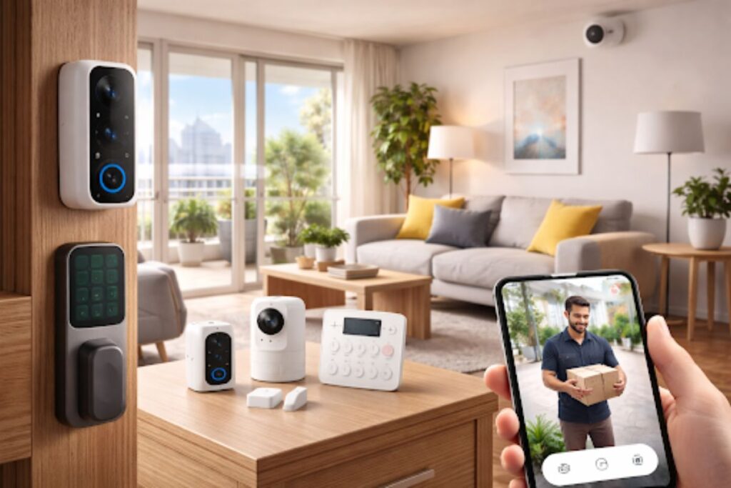 smart home security system setup in apartment USA