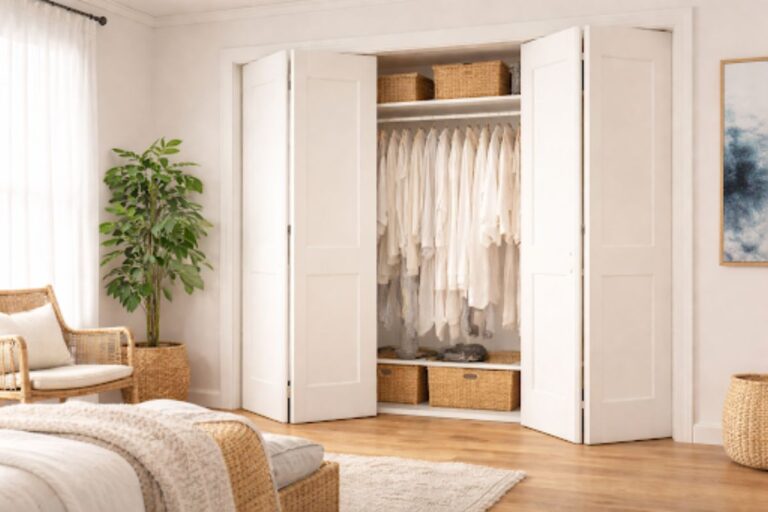 bifold shaker doors for small closet space saving modern design