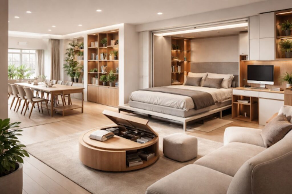 Space-saving Furniture Ideas 2026 in a modern small apartment with multifunctional furniture that makes small homes feel bigger.