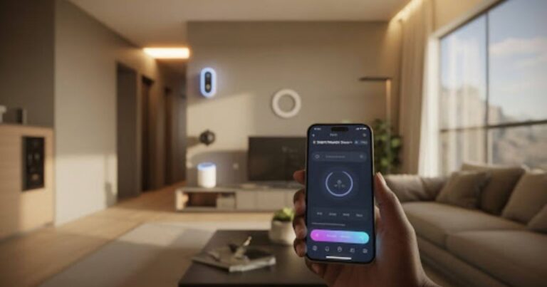 AI smart home devices in a connected home environment with voice assistant and automation features