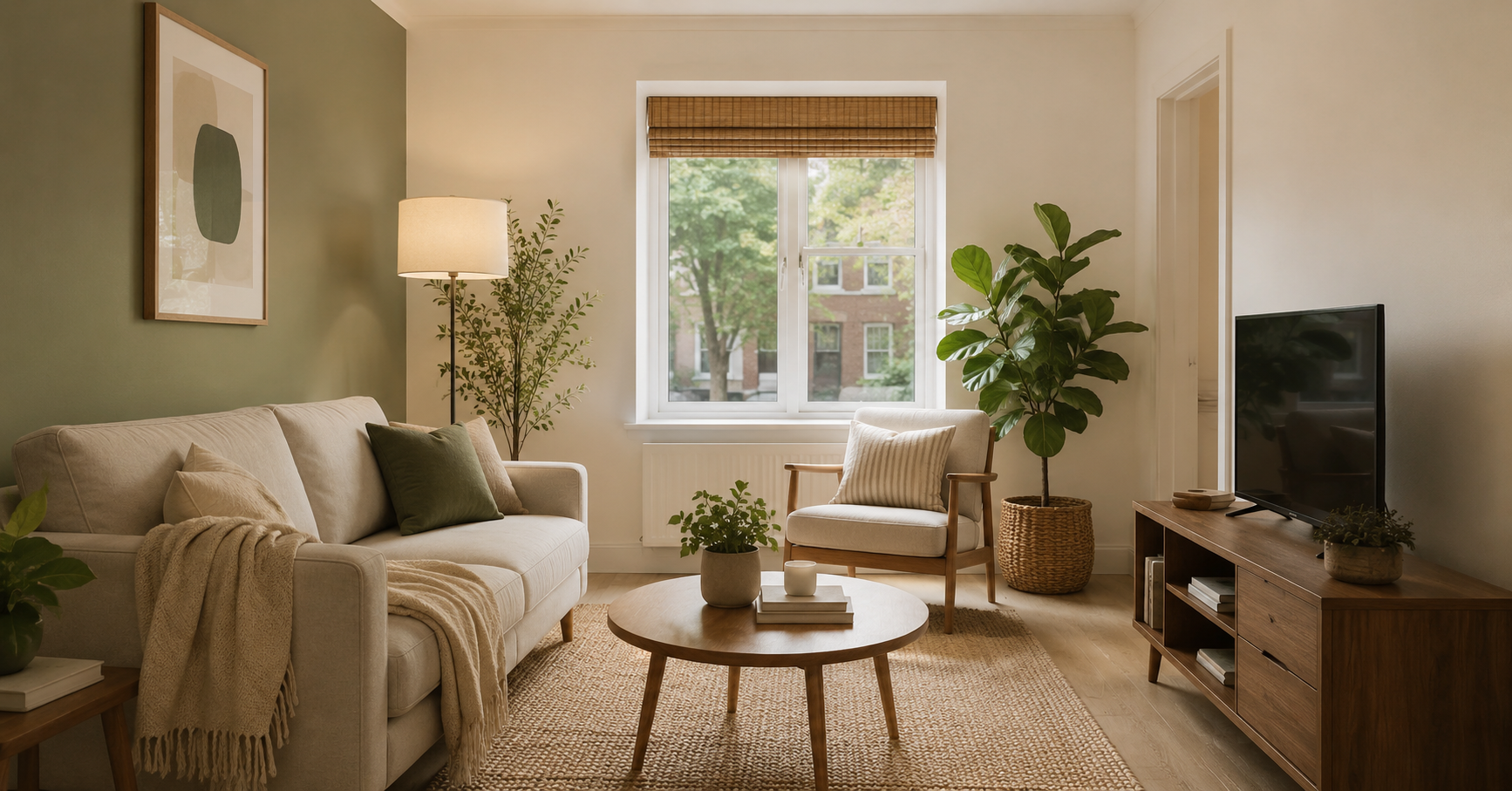 best living room colors for small rooms sage green accent wall cream sofa light wood