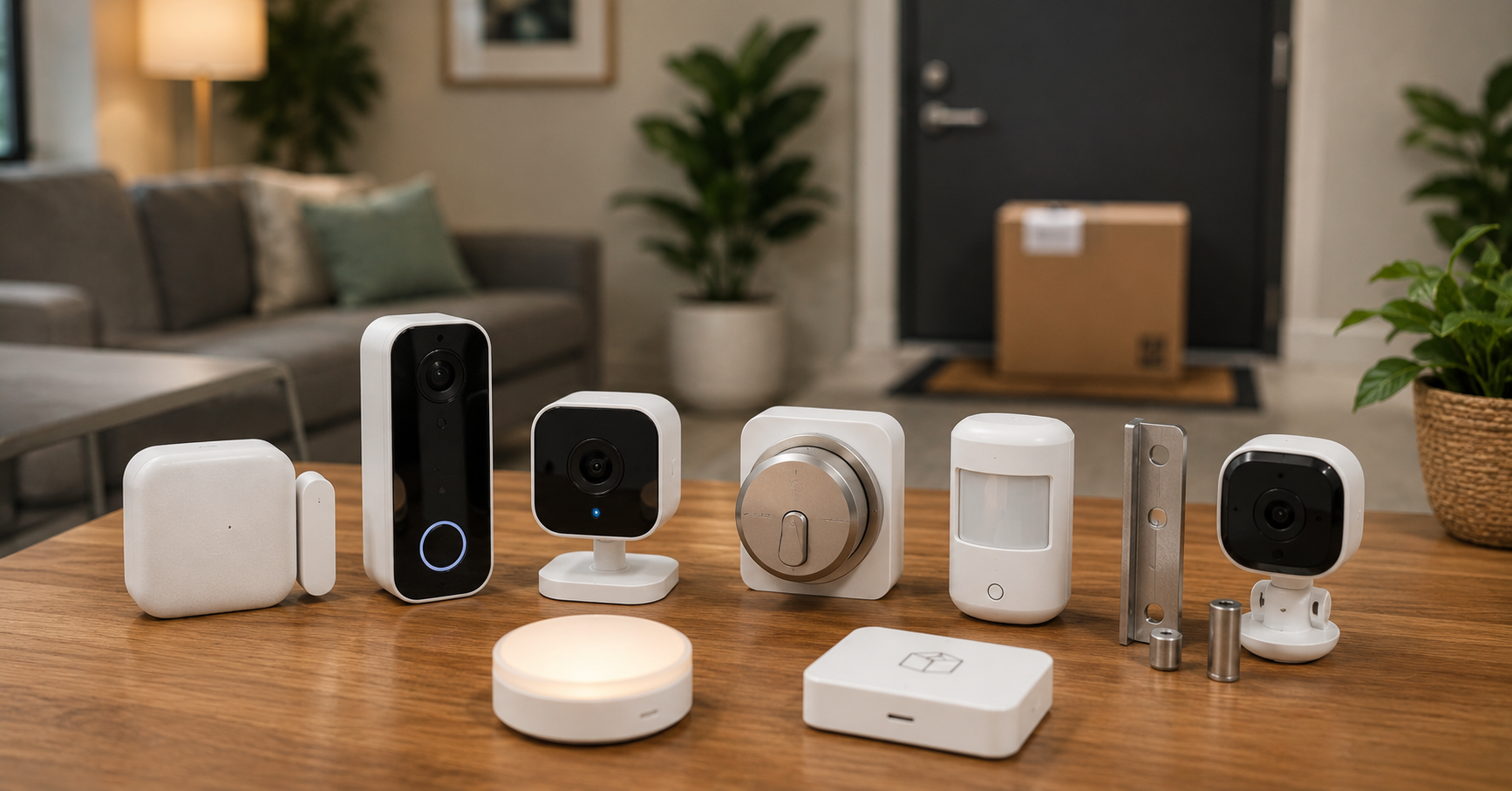 no drill smart home security devices for renters door sensor camera smart lock motion sensor
