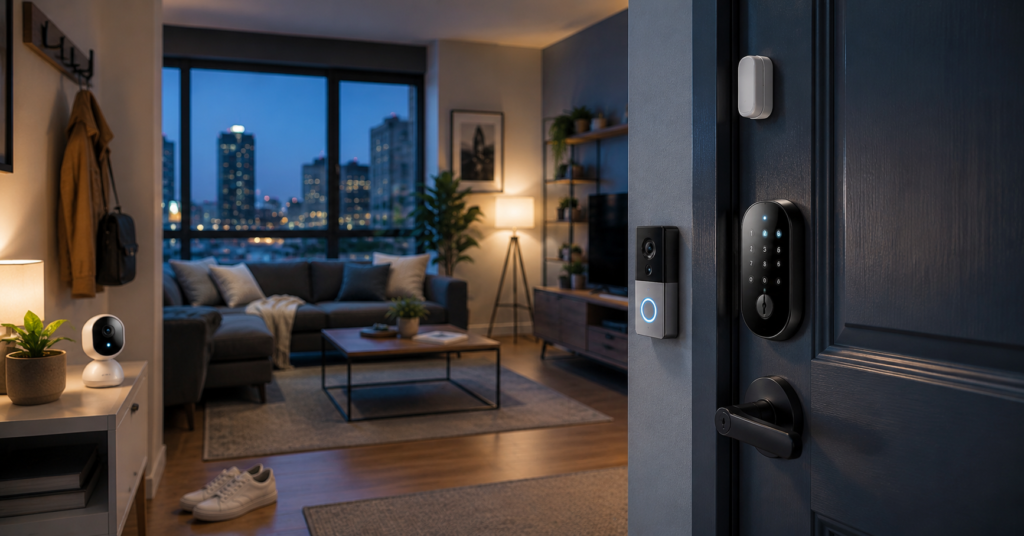 smart home security for renters no drill wireless door sensor smart lock apartment
