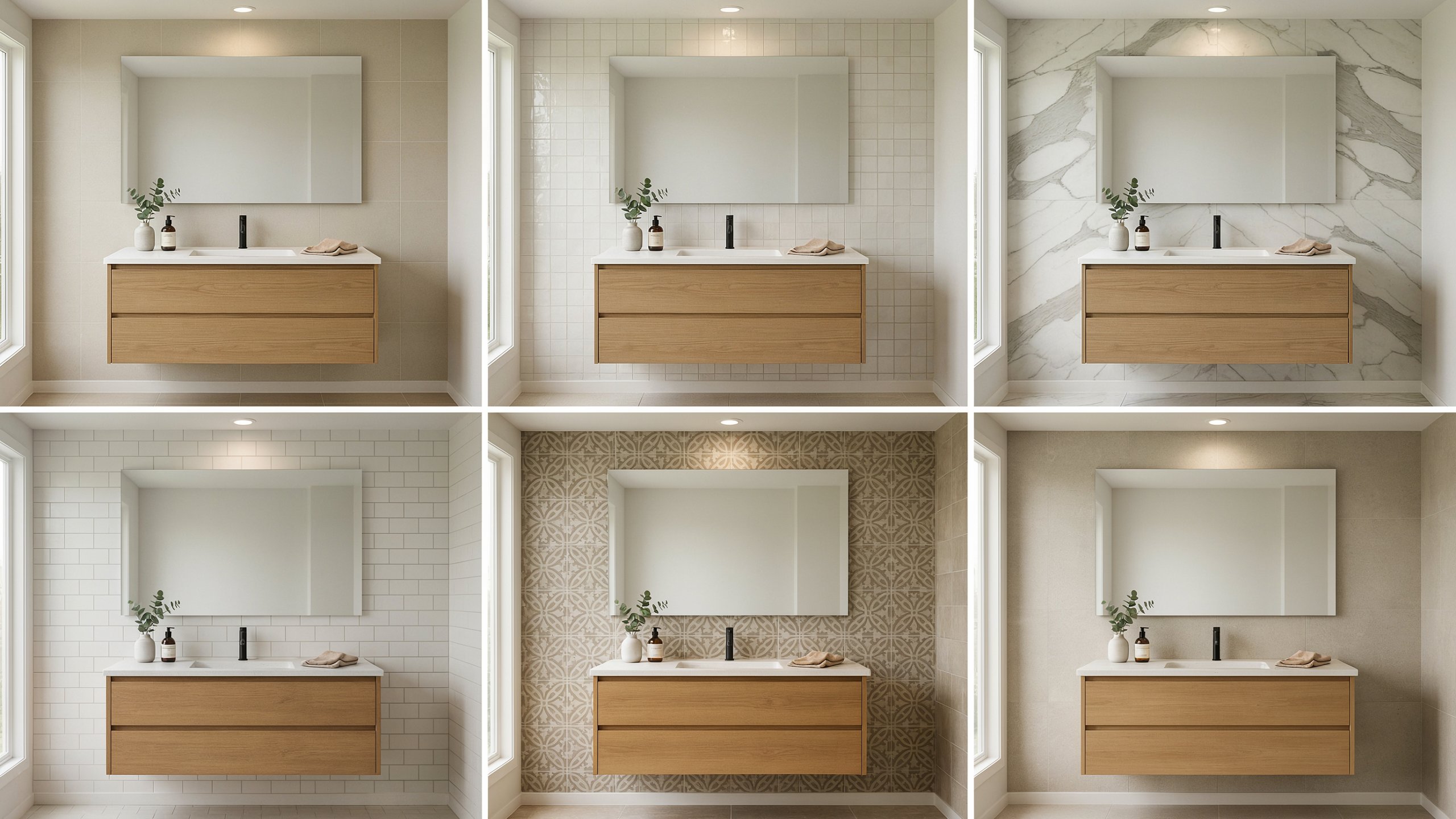 Comparison of popular bathroom vanity backsplash styles for modern bathrooms