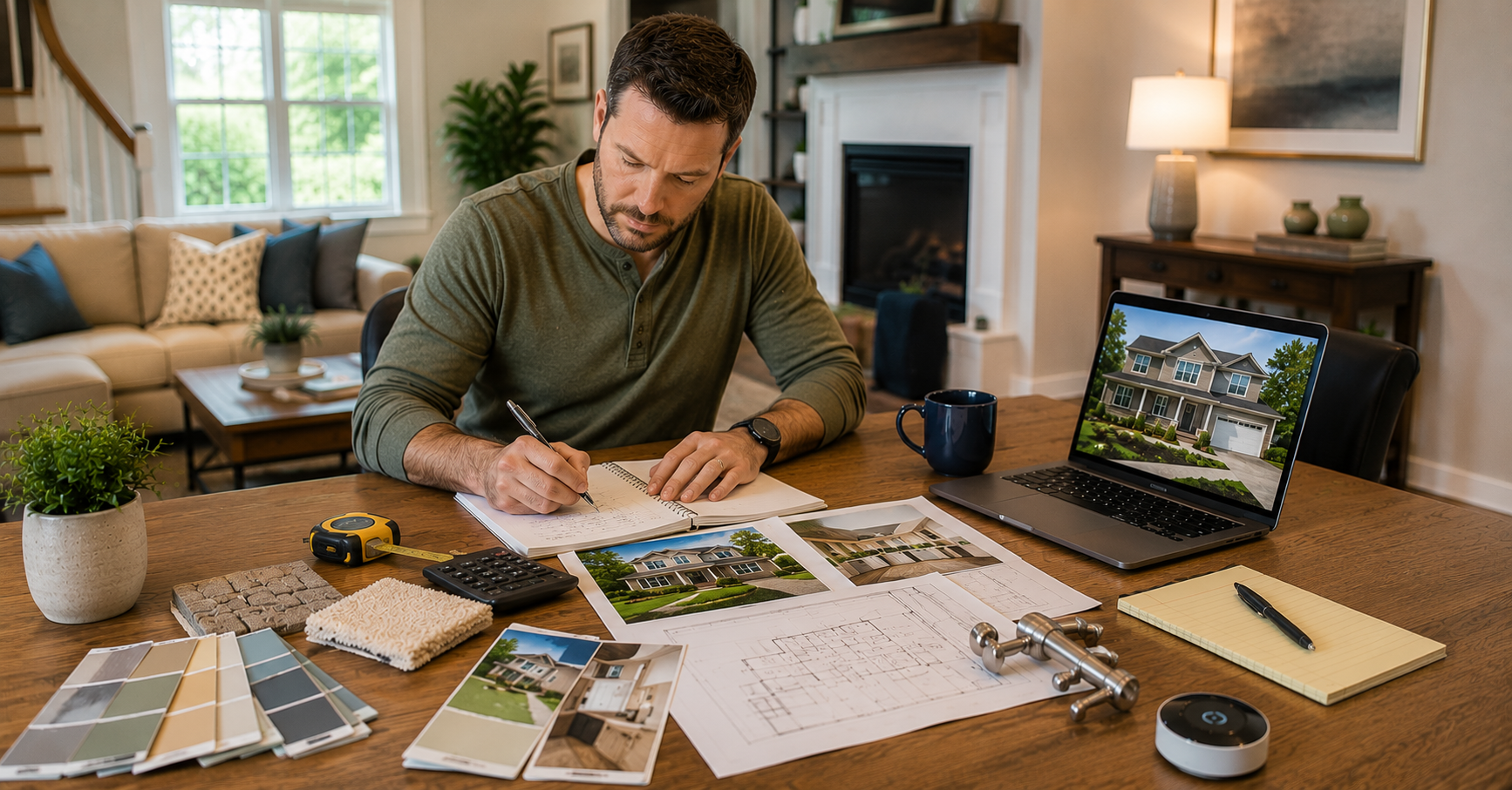 Homeowner planning affordable home improvement projects to increase home value before selling
