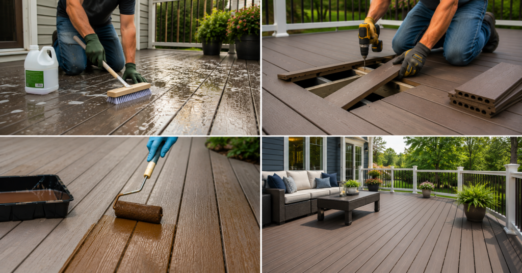Can you paint Trex decking or choose these alternatives including deep cleaning, board replacement, composite deck stain, and new Trex decking.