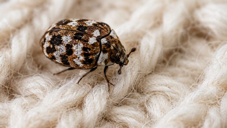 How to get rid of carpet beetles with an adult carpet beetle on wool fabric
