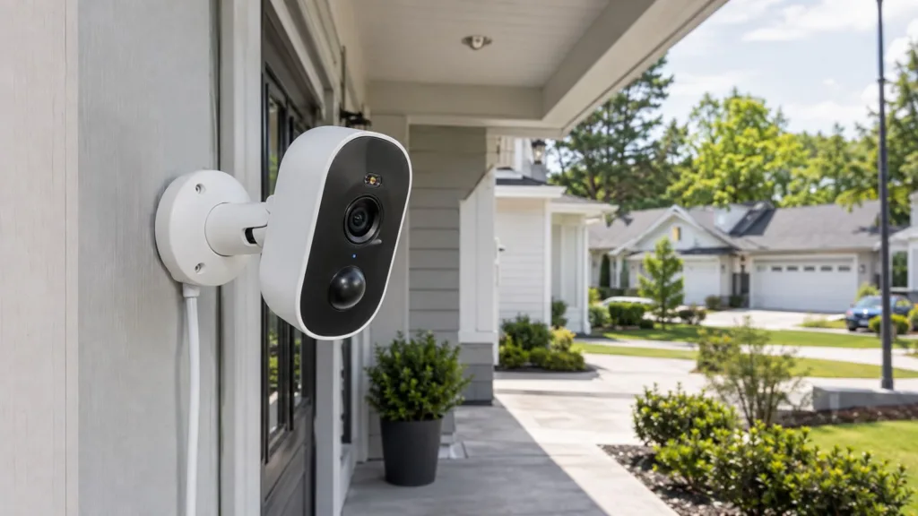 Defender GO 2K security camera mounted outside a home