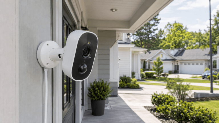 Defender GO 2K security camera mounted outside a home