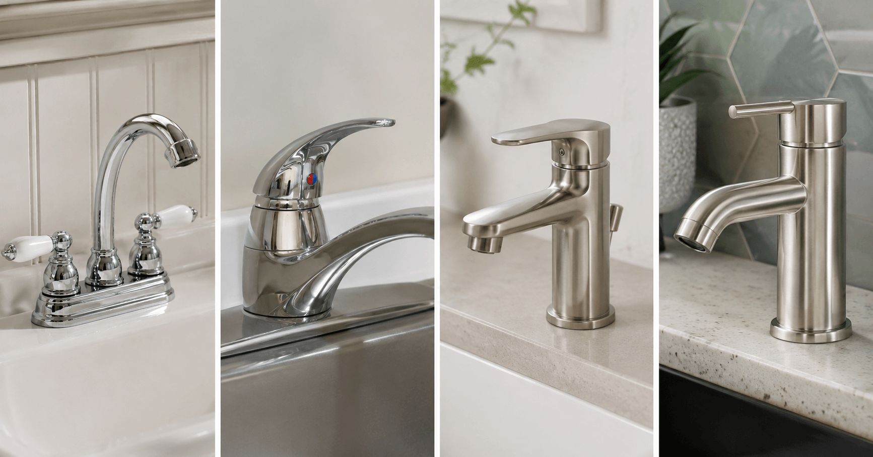 Four common faucet types used when learning how to fix a dripping faucet