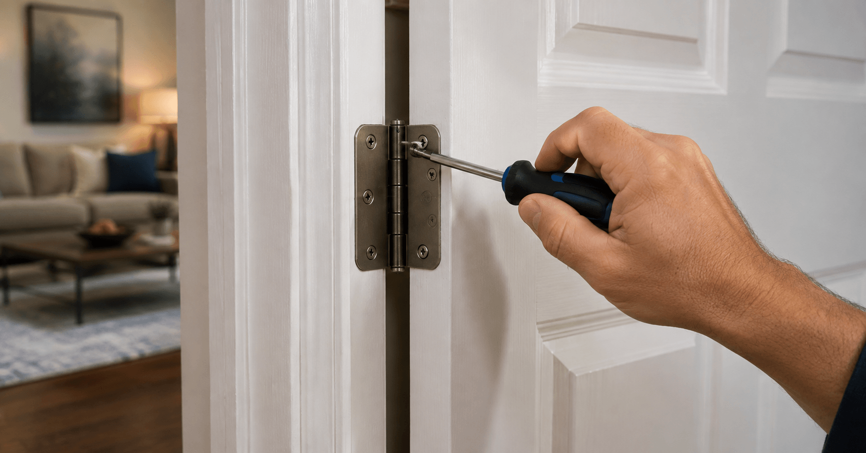 How to Fix a Sagging Door by Tightening Hinge Screws How to fix a sagging door by tightening loose hinge screws with a screwdriver