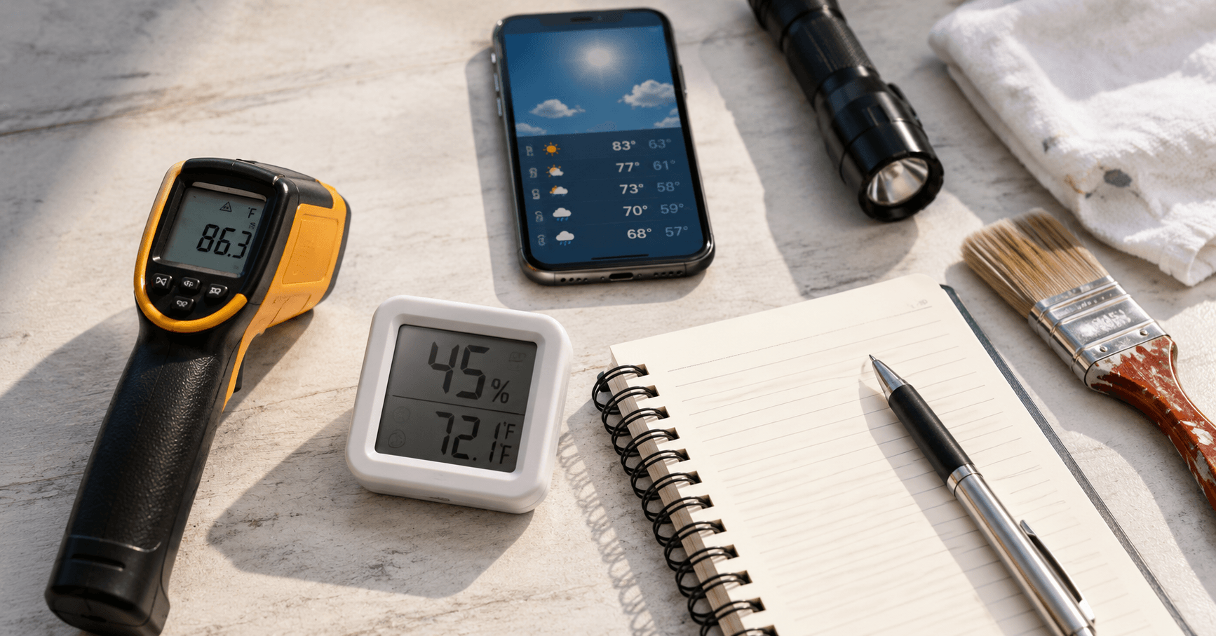 Tools to Check Outdoor Painting Conditionsonditions.jpg Tools needed to accurately check temperature, humidity, and weather before painting outside