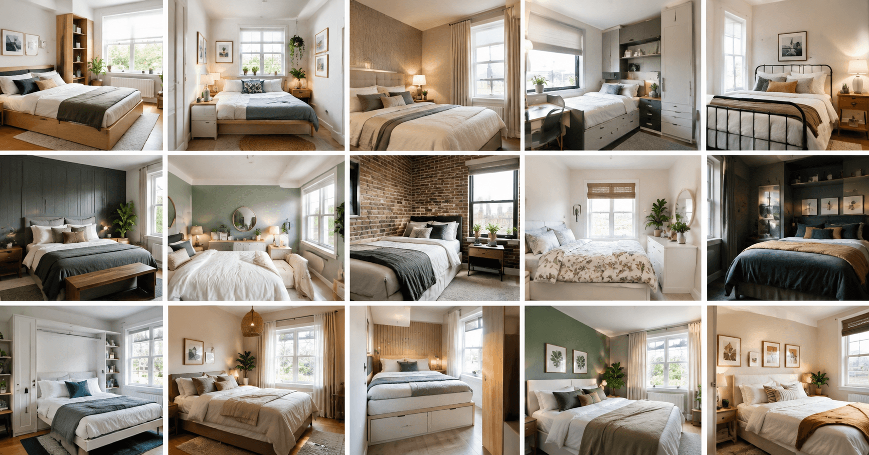 15 bedroom styles for small rooms featuring space-saving furniture, smart storage, natural light, and modern decor
