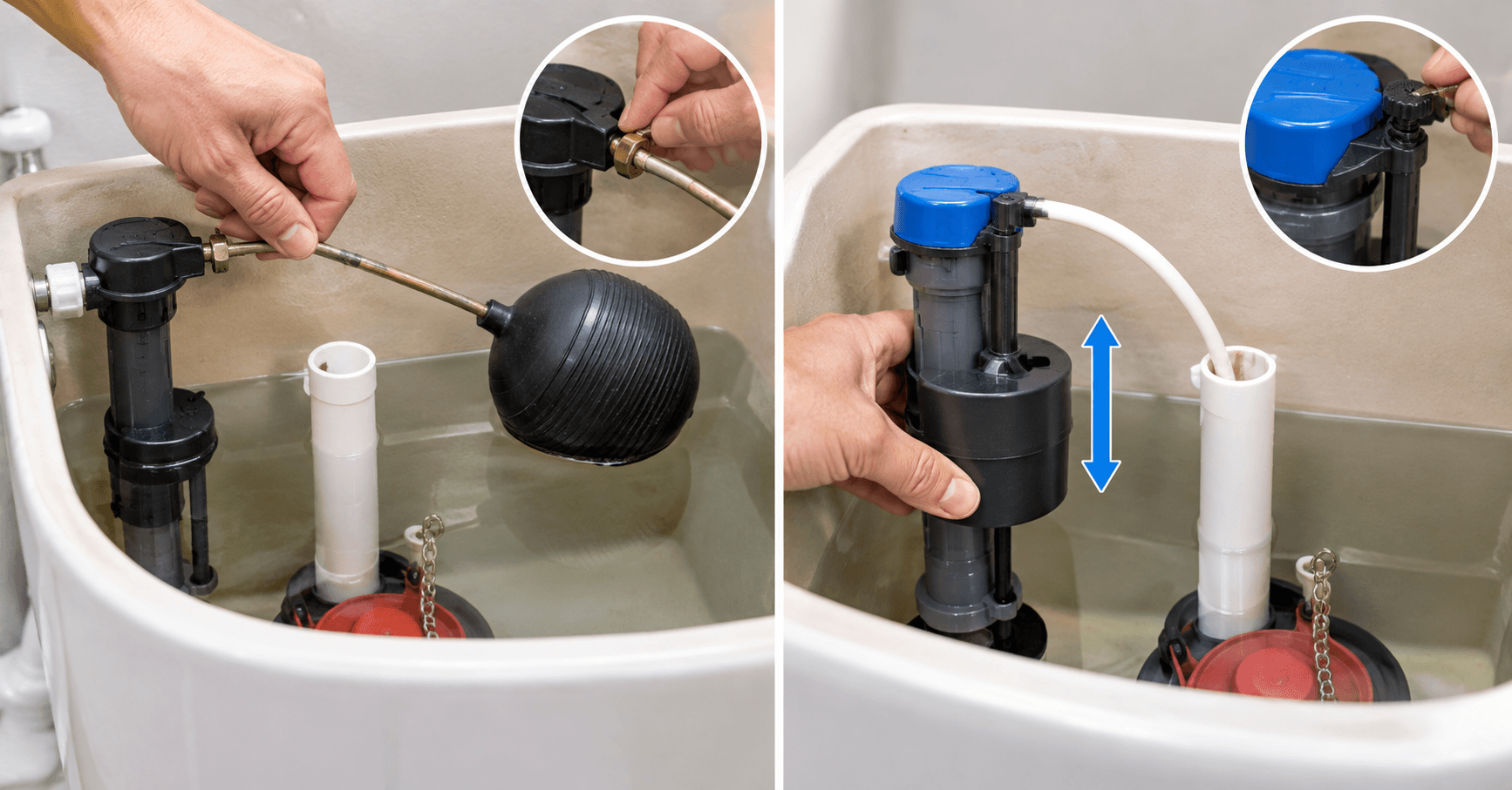 How to fix a running toilet by adjusting the toilet float