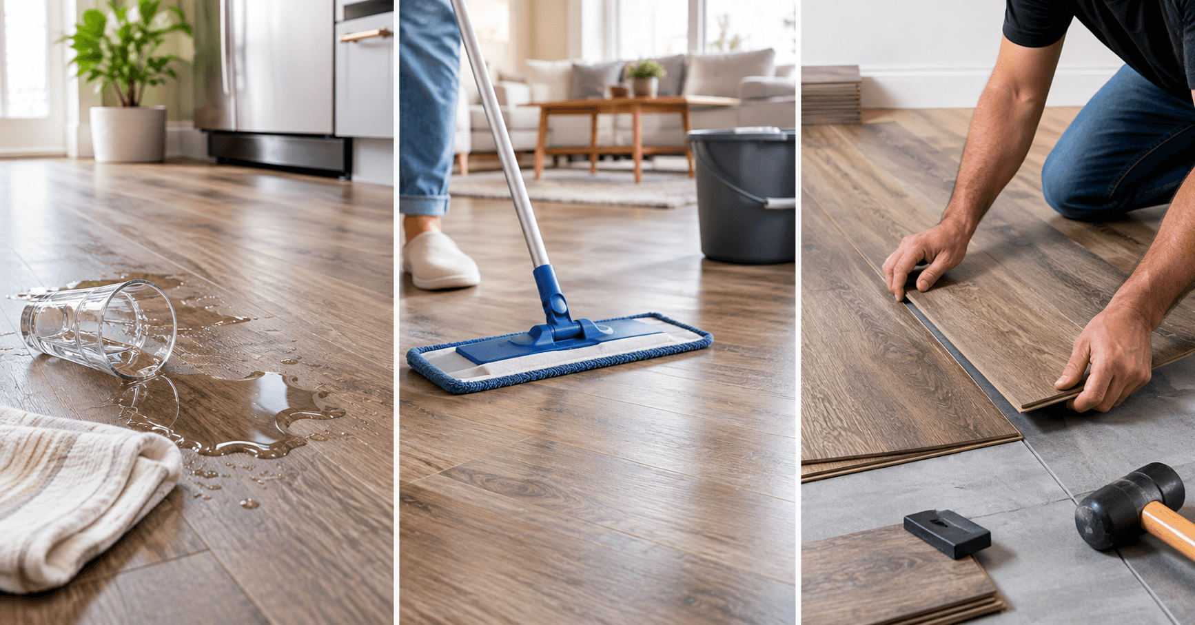 LVP flooring showing water resistance, easy cleaning, and DIY installation