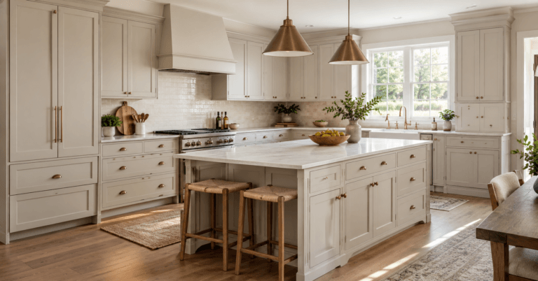 Painted Wooden Cupboards in a modern American kitchen