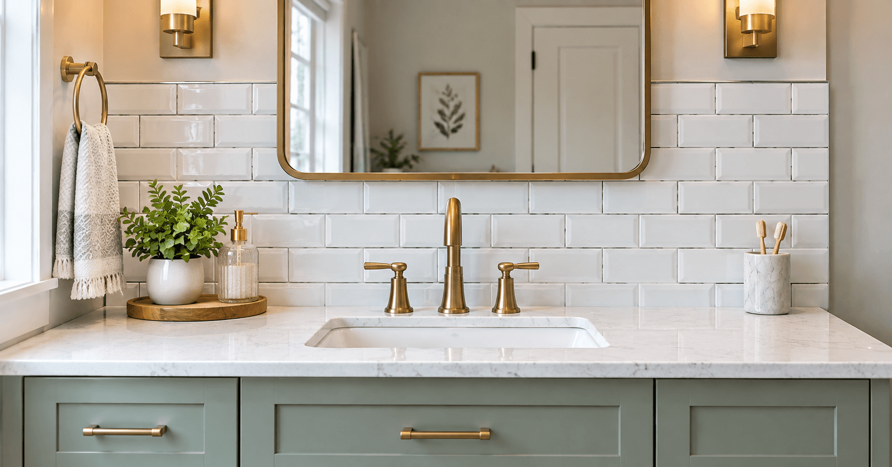 White subway tile bathroom vanity backsplash
