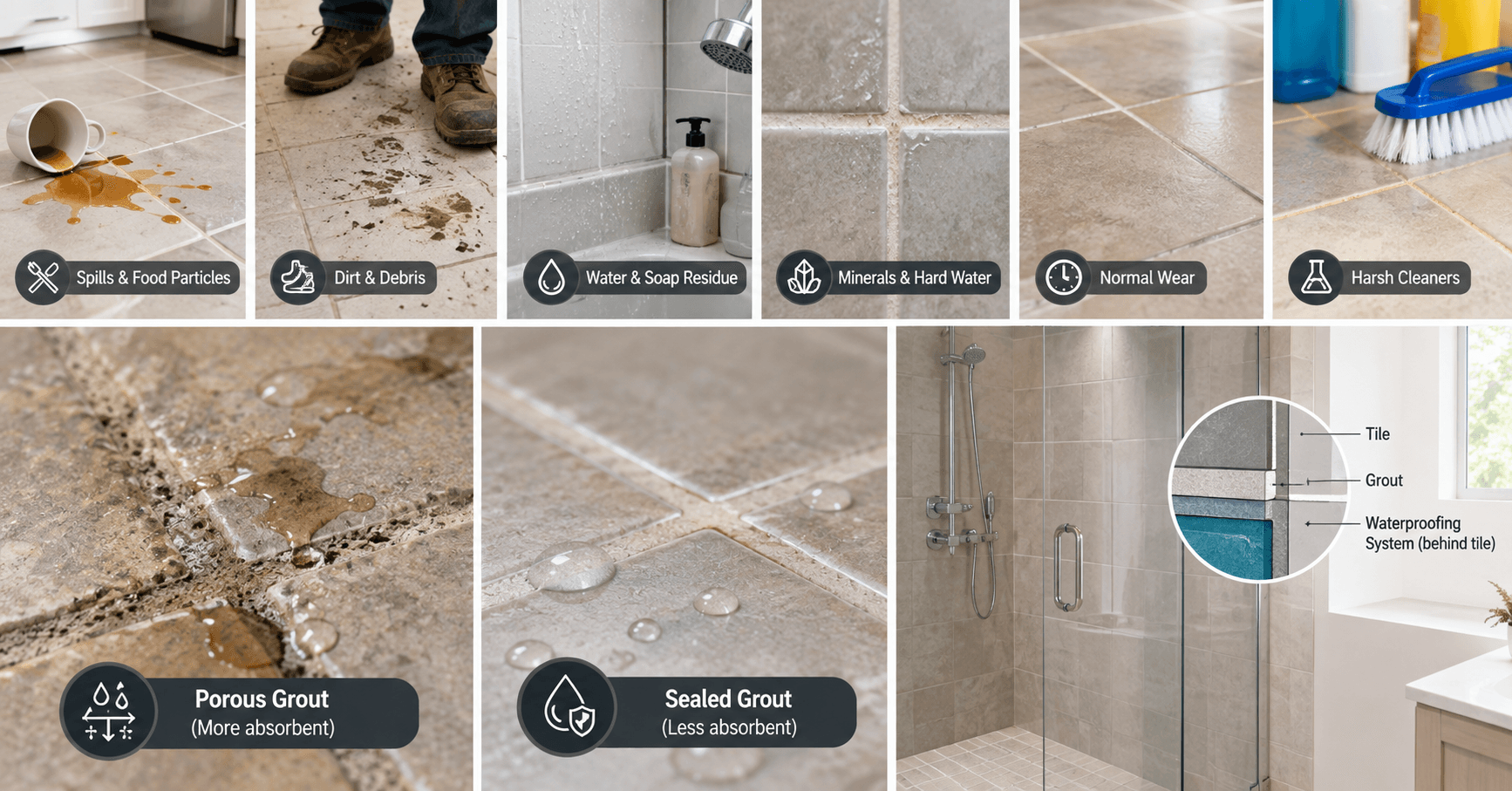 Why Does Grout Change Color? Why Does Grout Change Color from moisture dirt spills and normal wear