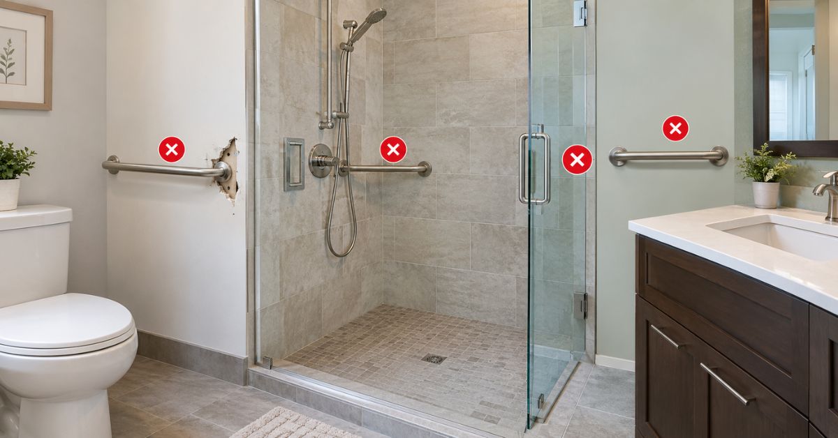 Where grab bars should not be installed in a bathroom